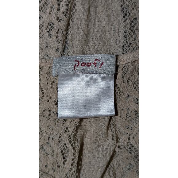 Poof! Lace Blouse Top Long Sleeve Sheer See Through Boho Bohemian Medium - Picture 4 of 4